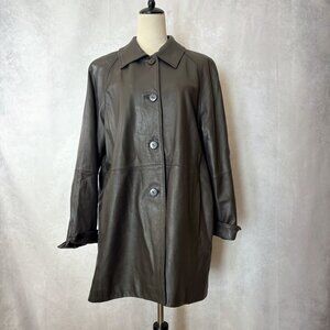 Ellen Tracy Womens Genuine Leather Coat Jacket Midi Dark Brown Size XL